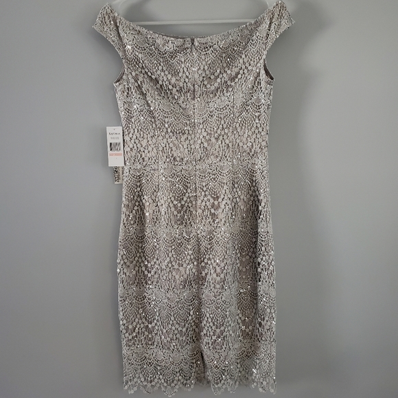 Kay Unger Sexy Gray Silver Sequin Lace Off-shoulder Party Dress Size 2 - Picture 4 of 4